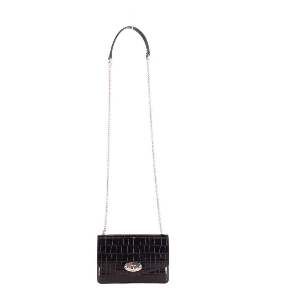 Mulberry Darley Croc-Effect Shoulder Bag in Black Patent Leather